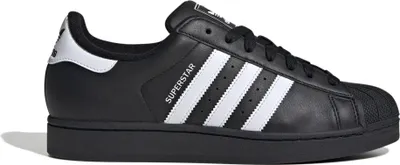 A studio shot of a black Adidas Superstar II sneaker.