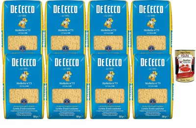Produktbild von De Cecco Italian Gourmet Bundle De Cecco Stellette n°75 8x500g + Italian Gourmet Polpa GRATIS – Kleine Suppennudeln, Sternchen Pasta, italienische Pasta, Suppeneinlage, Vorratspack