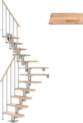 Produktbild von Pertura Mittelholmtreppe Spiros Buche Leimholz Perlgrau 1/4 gewendelt unten links/rechts 65 cm 13 Stufen / 14 Steigungen
