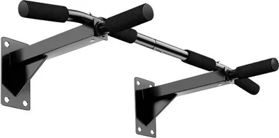 Image de Barre de traction murale Unyqoos® en acier au carbone, structure triangulaire, poignées rembourrées antidérapantes, avec chevilles et vis incluses
