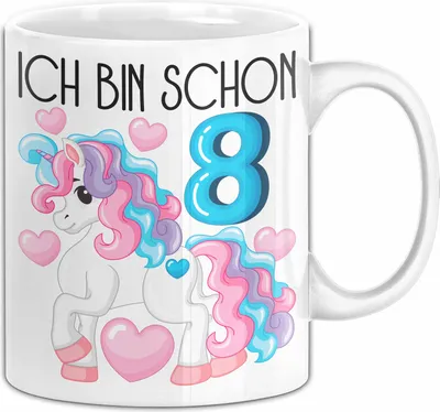 Produktbild von 8. Geburtstag Geschenk Tasse Becher Mädchen Tochter Geburtstagsgeschenk Einhorn Ich Bin Schon 8 (Weiß)