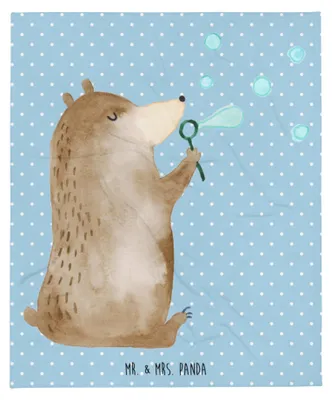 Produktbild von Mr. & Mrs. Panda Bettdecke Bär Seifenblasen - Blau Pastell - Geschenk, Schlafdecke, Wohndecke, Kuscheldecke, Lustig Sein Glücklich Traurig Happy, Bettüberwurf, Tagesdecke