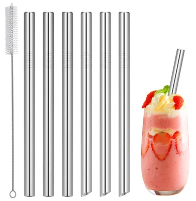 Edelstahl-Trinkhalme 6 Stück + Reinigungsbürste, 21,5 cm lang