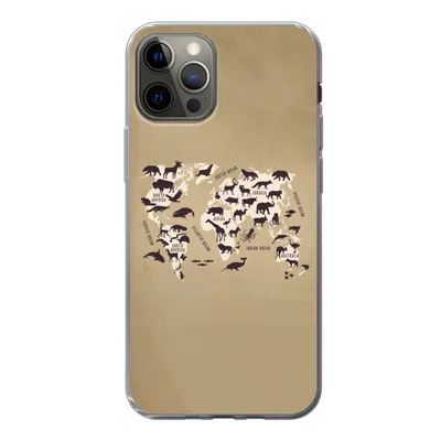 Produktbild von MuchoWow® Handyhülle Schutzhülle Hülle für iPhone 13 Pro Weltkarte - Tiere - Braun Silikon Softcase Handy Hülle - Handy-Tasche