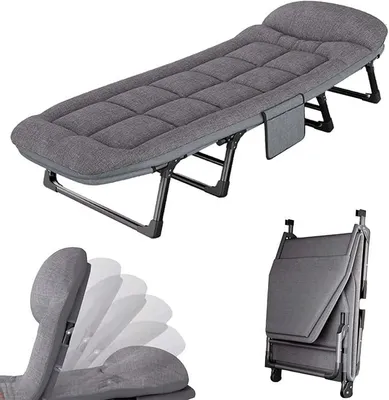 Imagen del producto de Cama plegable con colchón, cama de invitados plegable, cama de camping con bolsillo lateral y respaldo ajustable, 66x200 cm, capacidad de carga de 200 kg. Cama plegable para camping, ideal para adultos, jardín, viajes, uso en exteriores e interiores