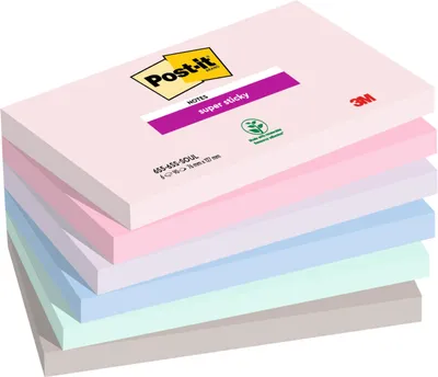 Produktbild von Post-it® Super Sticky Notes Haftnotizen - Soulful Collection - 76 mm x 127 mm - 90 Blatt/Block - 6 Stücke