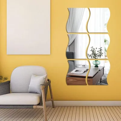 Produktbild von 3D-Wandaufkleber, gewellt, 6 Stück, Spiegelkunst, DIY-Heimdekoration, Acryl-Spiegel-Wandplatte, Kunststoff-Fliesen für Zuhause, Wohnzimmer, Schlafzimmer, Sofa, TV-Einstellung, Wanddekoration