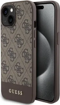 Produktbild von Guess Polyurethan4G Stripe MagSafe Case für iPhone 15 braun