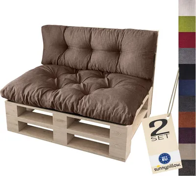 Produktbild von sunnypillow Palettenkissen für Palettenmöbel - 2er Set - Palettenauflage 120 x 80 für Palettensofa - Palettenpolster für Garten, Gesteppte Kissen für Europaletten - Sitzkissen & Rückenkissen Braun