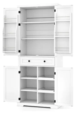 Produktbild von Hochschrank 184 cm, Küchenschrank mit verstellbaren Ablagen, Schublade und Regal, Buffetschrank mit 4 Türen, Vorratsschrank für Küche und Wohnzimmer, 77 x 40 x 184 cm (Weiß)