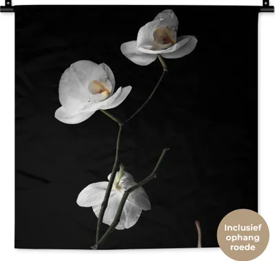 Produktbild von MuchoWow® Wandteppich Wandbehang Orchidee - Blumen - Schwarz - Weiß - Stilleben 60x60 cm Tapisserie Dekoration Wandtuch - Dekorationen - Wand Decke