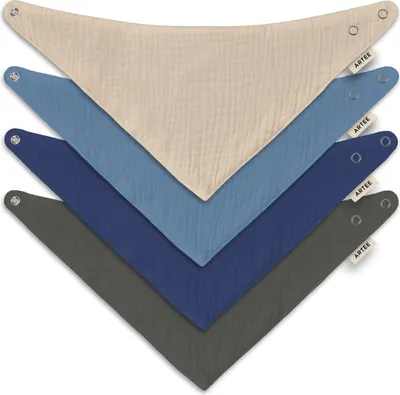 Produktbild von Musselin Halstücher Set 4 Stück Größe M Dreieckstücher Spucktücher Baumwolle Lätzchen Baby und Kleinkind