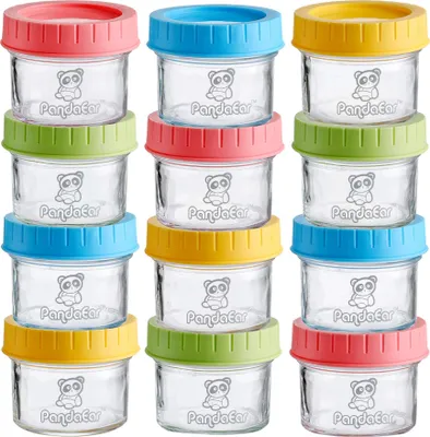 Zdjęcie produktu dla PandaEar (12 sztuk pojemników do zamrażania żywności dla niemowląt| 4 uncje pojemników do przechowywania żywności dla niemowląt małe słoiki do zamrażania z hermetyczną pokrywką| mikrofalówka można myć w zmywarce)