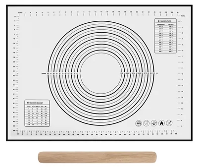 Image de Tapis de cuisson en silicone, grand format 80 x 60 cm, revêtement antiadhésif, tapis antidérapant, tapis à pâte avec mesure et rouleau à pâtisserie pour fondant, pâtisseries et pizzas (noir)