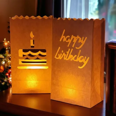Produktbild von Lichtertüten 12er Set Lichttüten Papier Papierlaternen Leuchttüten Happy Birtday