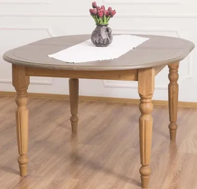 Produktbild von Casa Padrino Landhausstil Esstisch Grau / Hellbraun 160 x 120 x H. 78 cm - Ovaler massivholz Küchentisch mit Eichenholz Tischplatte
