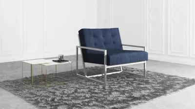 Produktbild von S-STYLE MÖBEL - Karin Loungesessel mit Silber Metall Füßen aus Marineblau Samtstoff, B/T/H: 84 cm/89 cm/81 cm