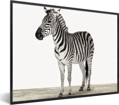 Produktbild von MuchoWow® Gerahmtes Poster Zebra - Mädchen - Tiere - Kinder - Jungen 80x60 cm - Poster mit Schwarzem Bilderrahmen Wandposter Rahmen Foto Bilder - Schwarzem - Mit Gestell