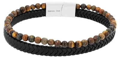 Produktbild von Herren Armband Tigerauge Leder JL45-03-0154 Magnetverschluss Edelstahl Länge 21cm