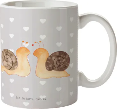 Produktbild von Mr. & Mrs. Panda Plastikbecher Schnecken Liebe - Grau Pastell - Geschenk, Pott, Mehrwegbecher, glücklich, Verliebt, Camping Tasse, Paar, Freundin, Pärchen, Haferl