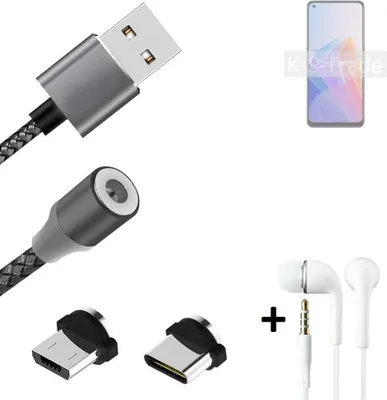 Produktbild von K-S-Trade® Hochwertiges Magnet-Lade-kabel Sync-Kabel Daten-Kabel + Kopfhörer kompatibel mit Oppo Reno7 Z 5G mit USB-Typ-C-Anschluss und