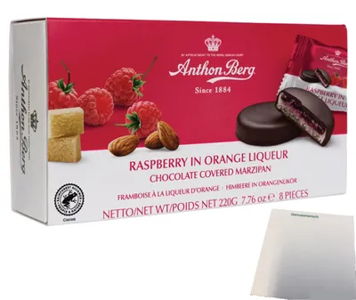 Produktbild von A.Berg Schokolade Himbeere in Orangenlikör (220g Packung) + usy Block
