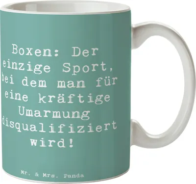 Produktbild von Mr. & Mrs. Panda Kaffeebecher Spruch Boxen Umarmung - Meeresbrise - Geschenk, Sportler Geschenke, Herausfordernder Sport, Ring, Teamsport, Keramiktasse, Kampfsport, Pott