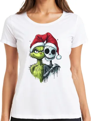 Obrázok produktu pre Grinch Jack Skellington Vianočná lebka strašidelná gotická dámska košeľa, biela, XL