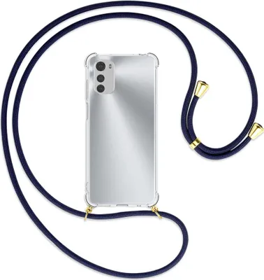 Produktbild von Handykette Backcover-Schutzhülle mit Band (Metall goldfarben) für Motorola Moto E32, Moto E32s - dunkelblau