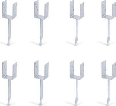 Obrázek produktu pro Alberts 8 x U-Pfostenträger mit Rundstahl-Betonanker, 71x104 mm, Betonanker 200 mm, feuerverzinkt, zum Einbetonieren