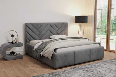 Produktbild von AGMAT Polsterbett VENUS mit Kopfteil, 200 x 200 cm, Doppelbett mit Bettkasten und Lattenrost aus Metall, Velourstoff: Grau