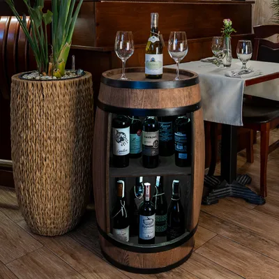 Produktbild von Weinregal  - Weinschrank Mini Bar - Alkohol Schrank Mann - Weinregal - Weinfass - Fass bar - Weinbar - Wein bar - Fassbar - Barschrank - 80cm hoch - Retro deko Bar Regal - Hausbar Theke - Fassmöbel (Wenge) – Creativecooper - Das Geschenk für einen Mann