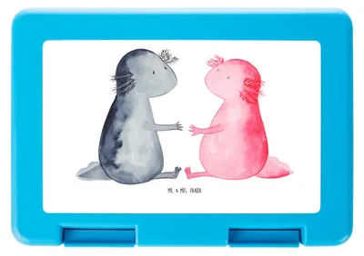 Produktbild von Mr. & Mrs. Panda Bento Box Axolotl Liebe - Weiß - Geschenk, Bentobox, Snackbox, Lunchbox, Valentinstag, Essensbox, Brot Aufbewahrungsbox, Lurch
