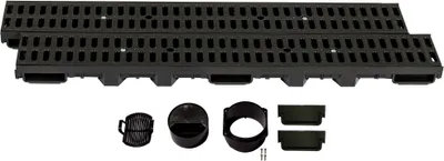 Produktbild von Entwässerungsrinne Höhe 60mm Kunststoff 2m, Stegrost, Classic Schwarz