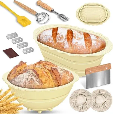Zdjęcie produktu dla Silikonowe formy do pieczenia owalne i okrągłe, 23–25 cm, do pieczenia chleba i wyrastania ciasta