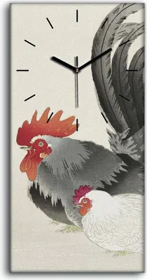 Produktbild von Dekor Leinwand Uhr Wandbilder 30x60 Gemälde Asiatisches Tier Vogel Huhn - schwarze Hände