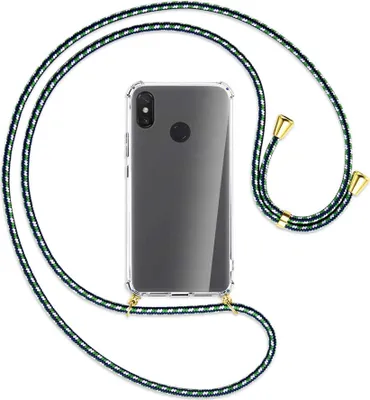 Produktbild von Handykette Backcover-Schutzhülle mit Band (Metall goldfarben) für Xiaomi Mi Max 3 - grün/blau/weiß