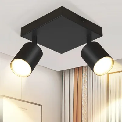 Image de ZMH Salle de séjour Plafonnier à 2 flammes Plafonnier GU10Moderne Spot Noir Couloir Pivotant Plafonnier Cuisine Intérieur LED Spot Sans ampoule