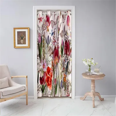 Obrázok produktu pre Záves na dvere, nepriehľadný, termoizolačný, zatemňovací, s okami, kvetinový vzor, 130x150 cm