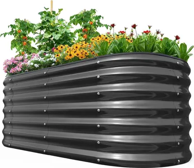 Produktbild von Quictent Hochbeet aus Metall oval - 180 x 90 x 62cm - Rostfrei - Grau