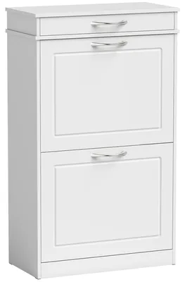 Zdjęcie produktu dla Wąska szafka na buty z 2 drzwiczkami i szufladą | Kolor: biały | Wymiary: 53 x 26,5 x 89 cm