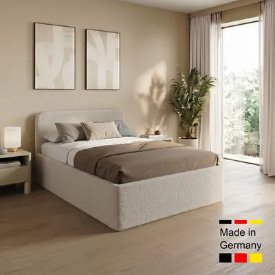 Produktbild von Home Collective Polsterbett 120x200 cm Doppelbett Bett mit verstellbarem Lattenrost & Stauraum viele Größen verfügbar | Bouclé-Stoff | Creme