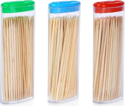 Image de Ensemble de 3 pqt. cure-dents en bois, 80 pièces par paquet. Parfait pour les collations
