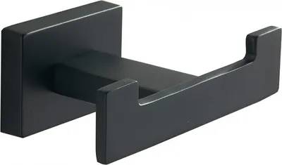 A black double hook for a bathroom.