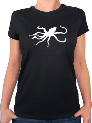Produktbild von Huuraa Damen T-Shirt Oktopus Silhouette XL Black Bio Baumwolle Fairtrade Damenshirt Geschenkidee