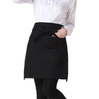 Produktbild von Feste farbige halbe Länge kurze Taillen Taschen Restaurant Kochkoch Kellner Schürze-Schwarz