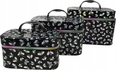 Produktbild von Beauty Case Set 3tlg Schmetterlinge Kosmetikkoffer Schminktasche Reise Organizer Spiegel