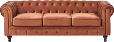 Produktbild von BELIANI 3-Sitzer Sofa Goldbraun Samt Gepolstert Gesteppt mit Knopfheftung Englischer Stil Chesterfield Design Wohnzimmer Polstersofa Samtsofa