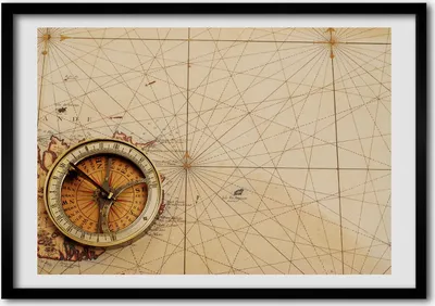 Produktbild von Bild - Bilderrahmen - 100 cm x 70 cm - MDF - Rahmen - Foto - Wandkunst Kompass auf der Karte