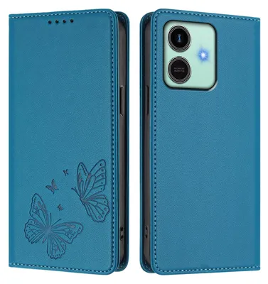 Produktbild von Lederhülle für Honor Play10, Schmetterling Prägung Leder Brieftasche Schutzhülle mit Ständer Blau